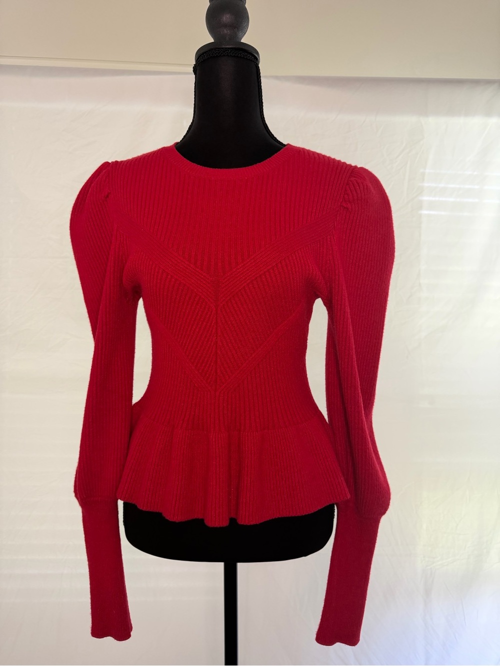 Express Red Ribbed Peplum Long-Sleeve Sweater